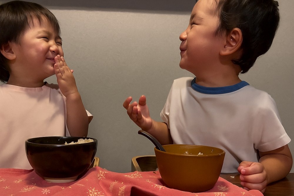 子どもがさば缶炊き込みご飯を食べている様子