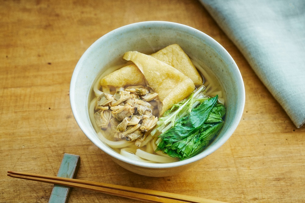 あさりと水菜のはりはりうどん